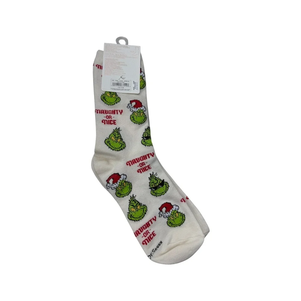 American Eagle Crew Socks Womens OS Cream Grinch Naughty or Nice Holiday